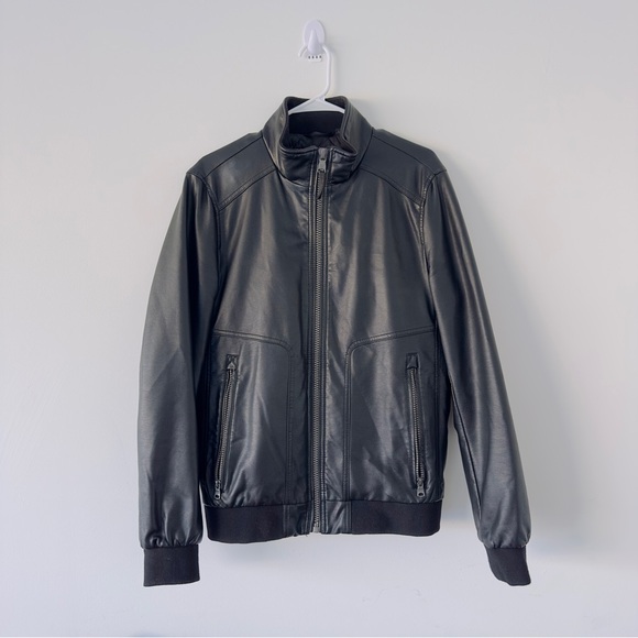 Calvin Klein Charcoal Faux Leather Varsity Jacket - Picture 1 of 7